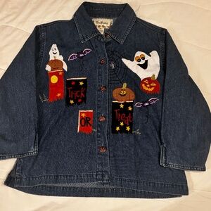 Tantrums Kids Halloween Denim Shirts Size P/M Button Down 3/4 Sleeves